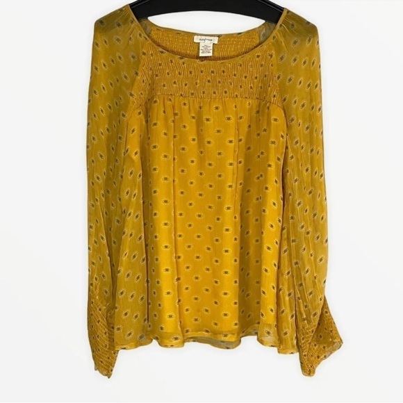 Sundance XS Yellow Lorna Sheer Sleeve Smocked Blouse Cottagecore Prairie Boho - Picture 1 of 5